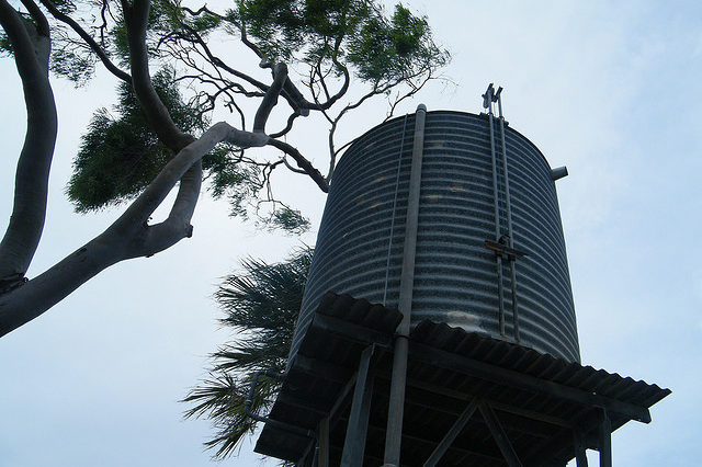 A common feature of any Australian homestead – the drinking water header tank. Image by zayzayem