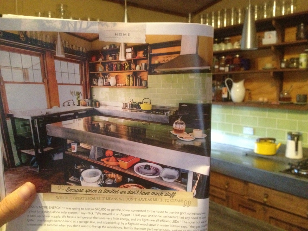 Reading about our kitchen, in our kitchen...