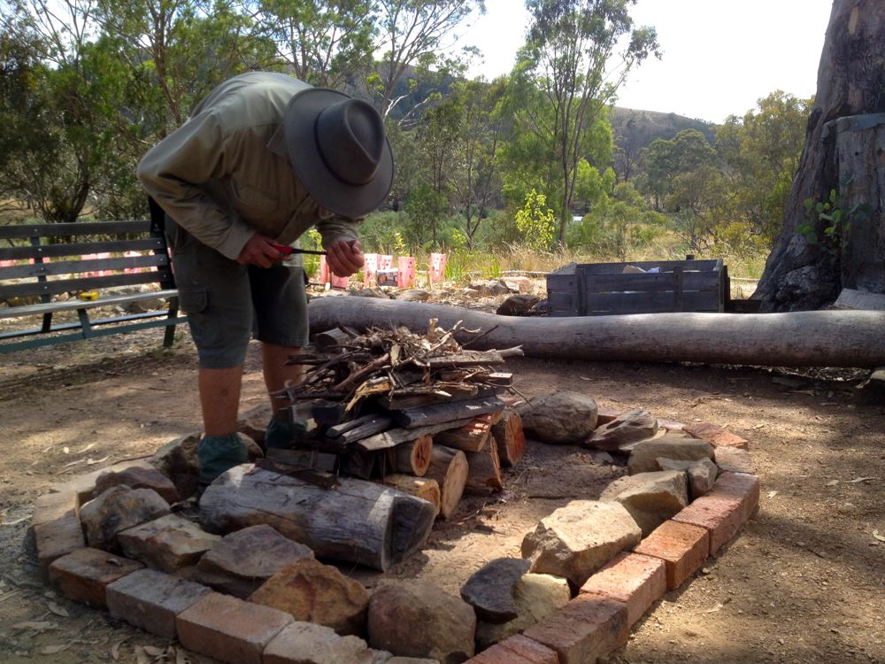 Floyd lighting an upside down fire with intent to create a charcoal BBQ in 2 hours or so...