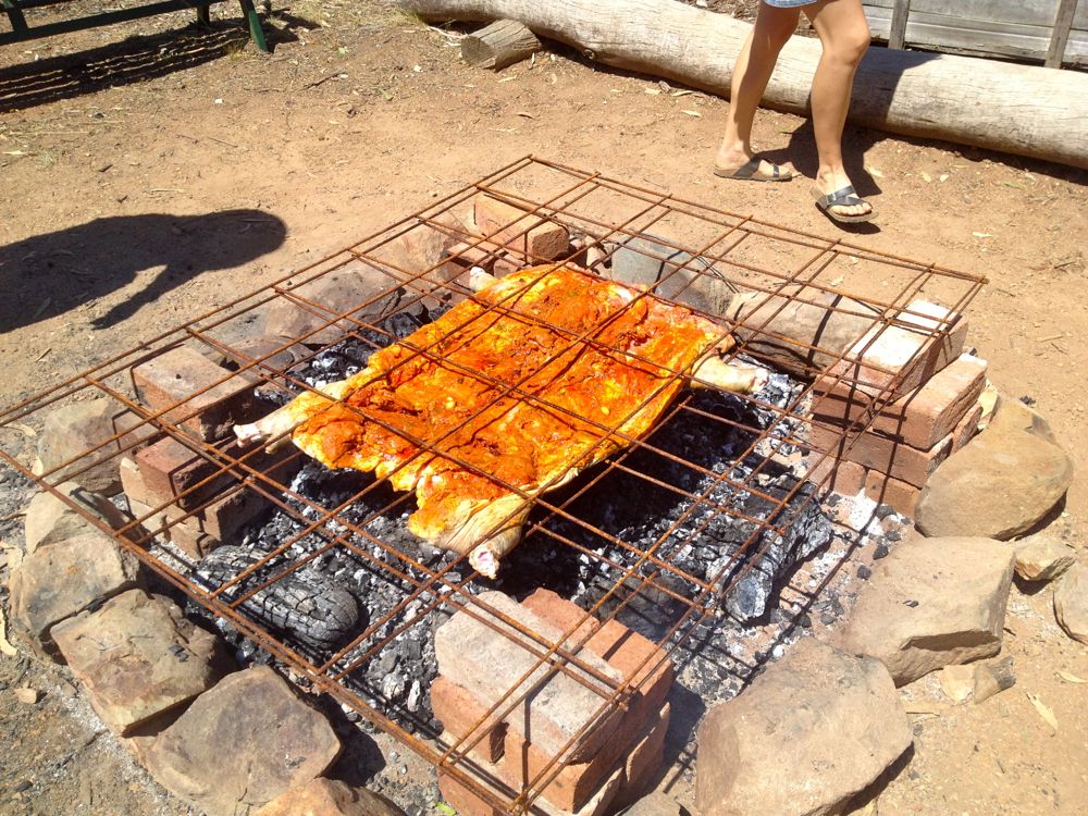 A little later, the whole thing had burned down to beautiful coals for our  home grown/butchered/butterflied pig BBQ...