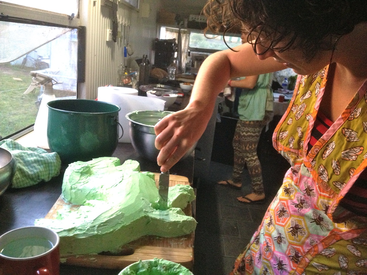 Gigi and Rose making a birthday cake of champions