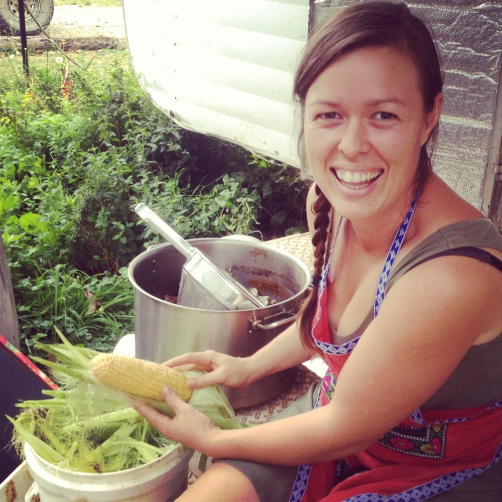 Rose stealing some of the corn haul for dinner...