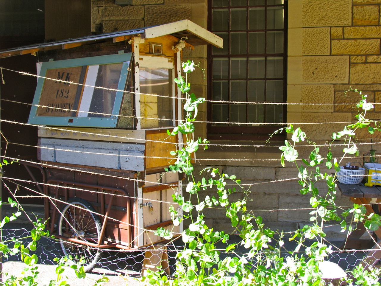 Stingless beehive in a cart at the Tending garden in Rozelle, Sydney