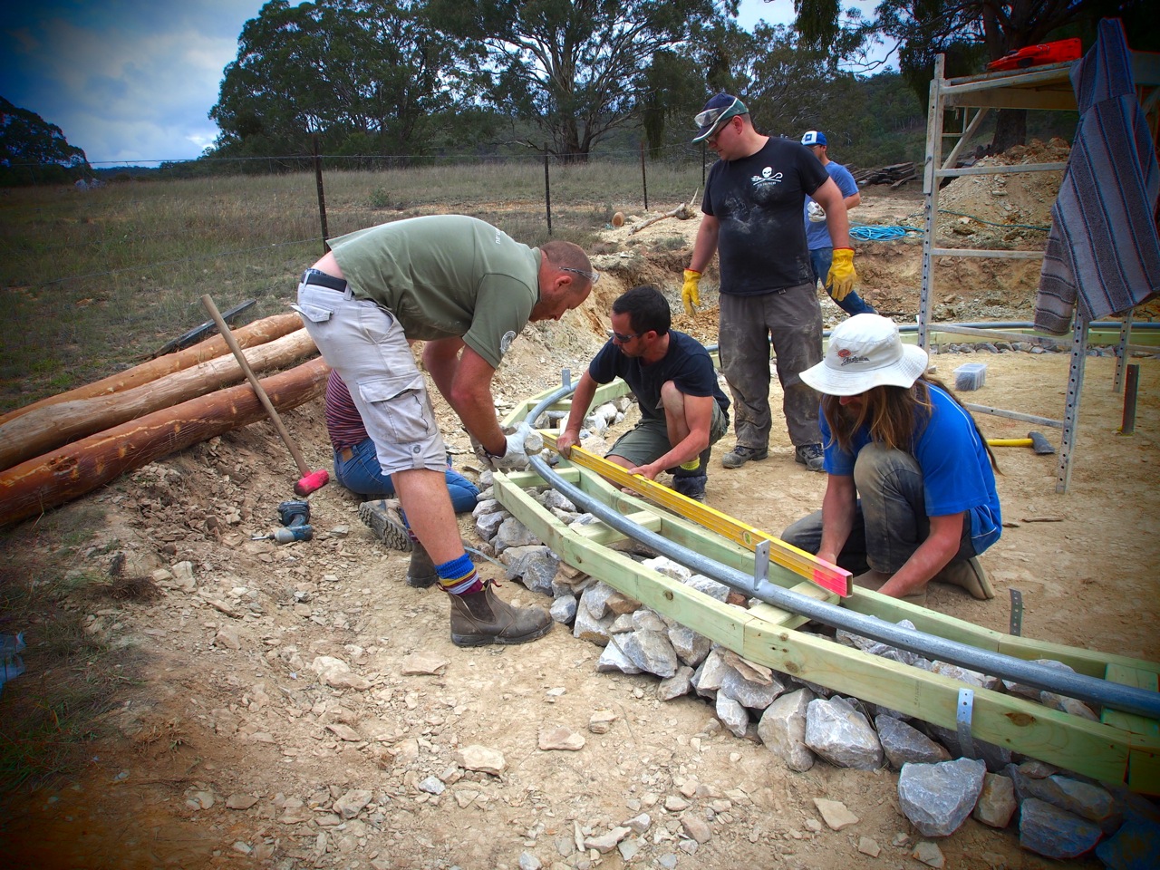 Laying the baseplates for the strawbale walls