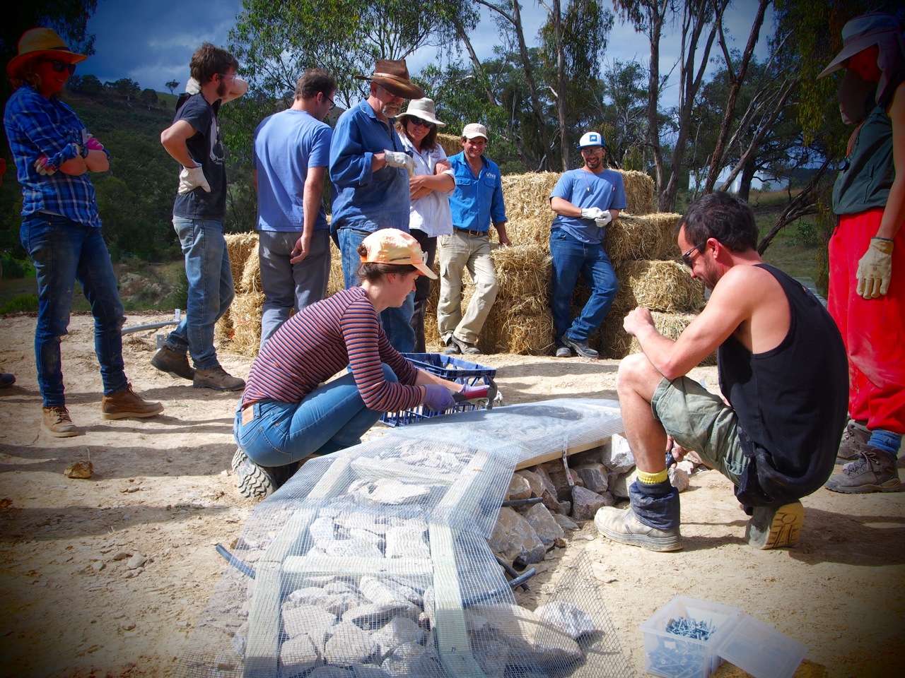 Applying a layer of fiberglass mesh at the base