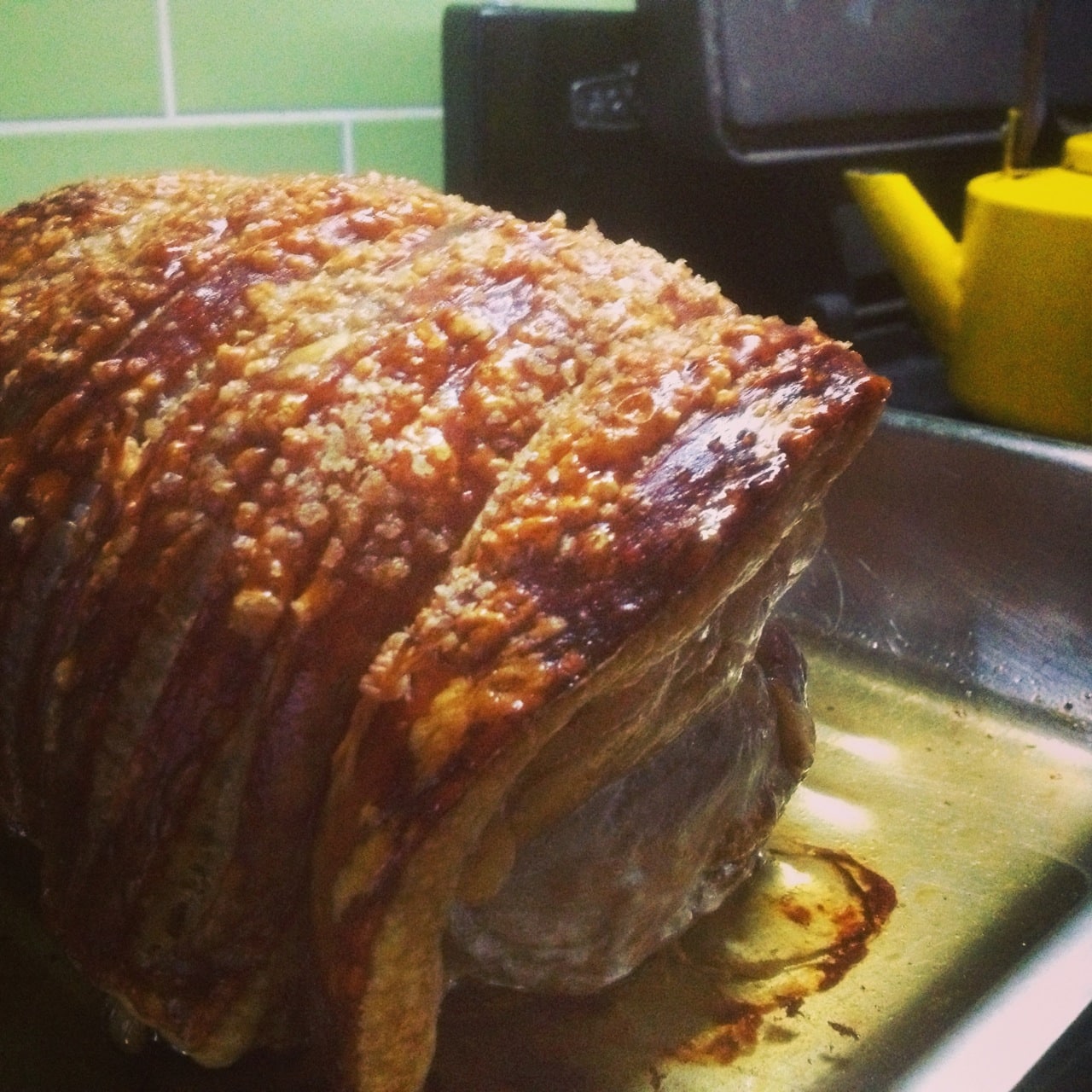 My first attempt at woodfired roast pork, featuring fatso...