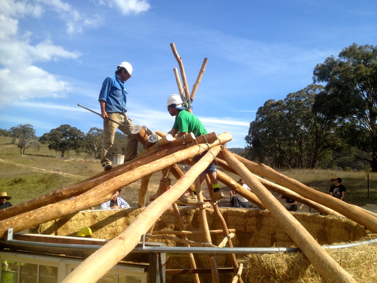 Sam Vivas 'persuading' all the beams into their rightful and relative places...