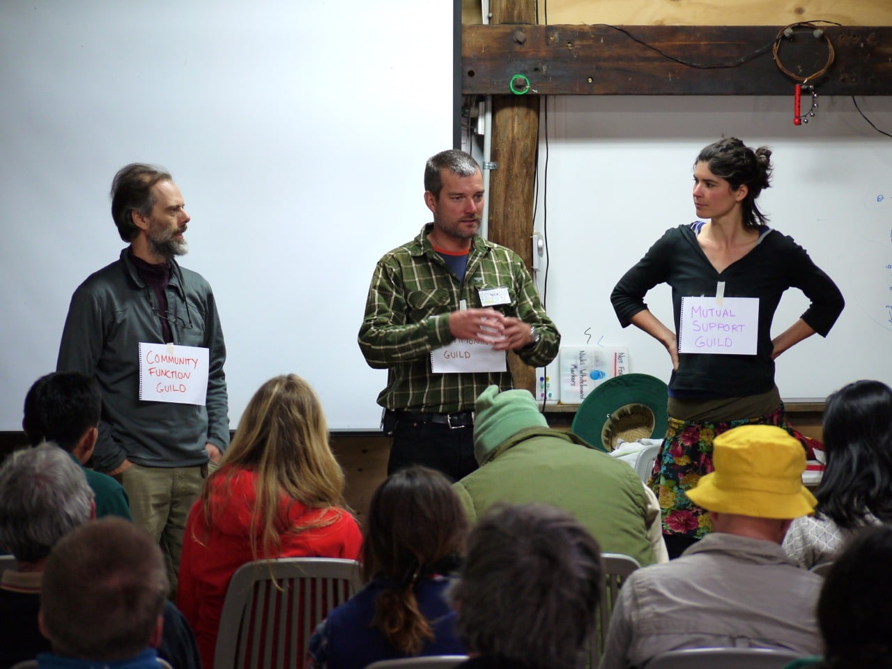 Dave, Nick and Hannah explaining guild types to the class