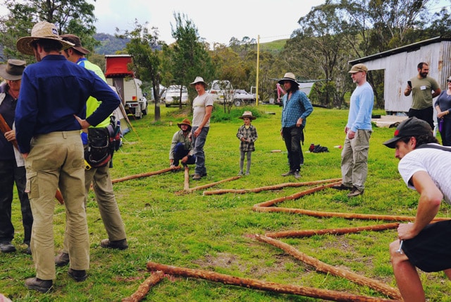 roundwood reciprocal roundhouse making at Milkwood's Natural Building course