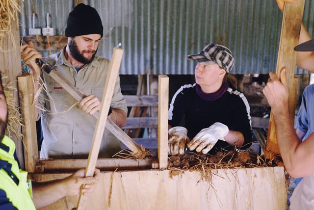 making light earth walls at Milkwood's Natural Building course