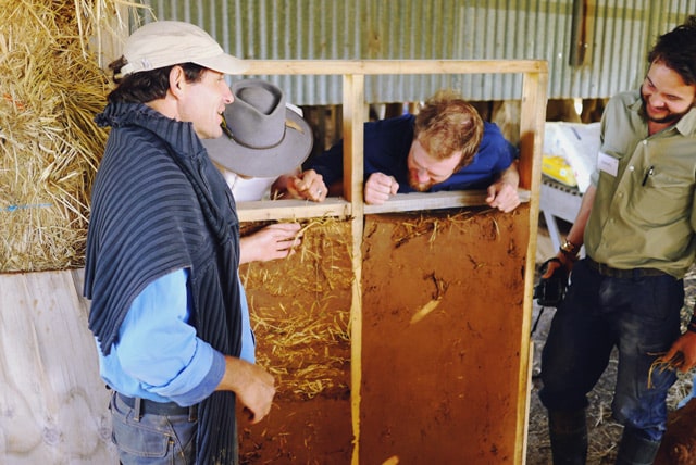 making light earth walls at Milkwood's Natural Building course