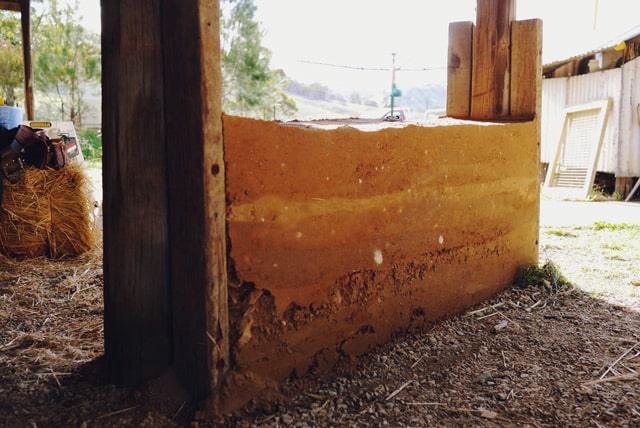 rammed earth bench at Milkwood's Natural Building course