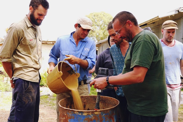 making mud at Milkwood's Natural Building course