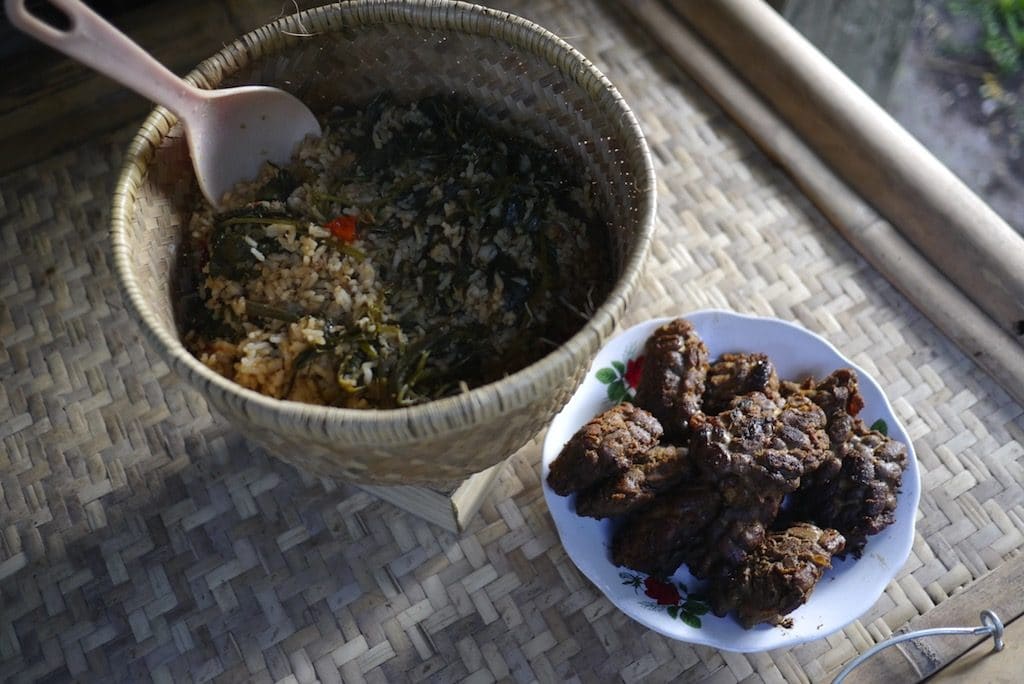 Tempeh Bunguk + spinach rice for breakfast. Yum.