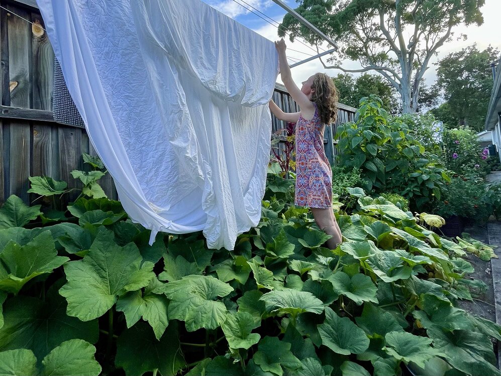 Laurie Green in her abundant veggie patch.