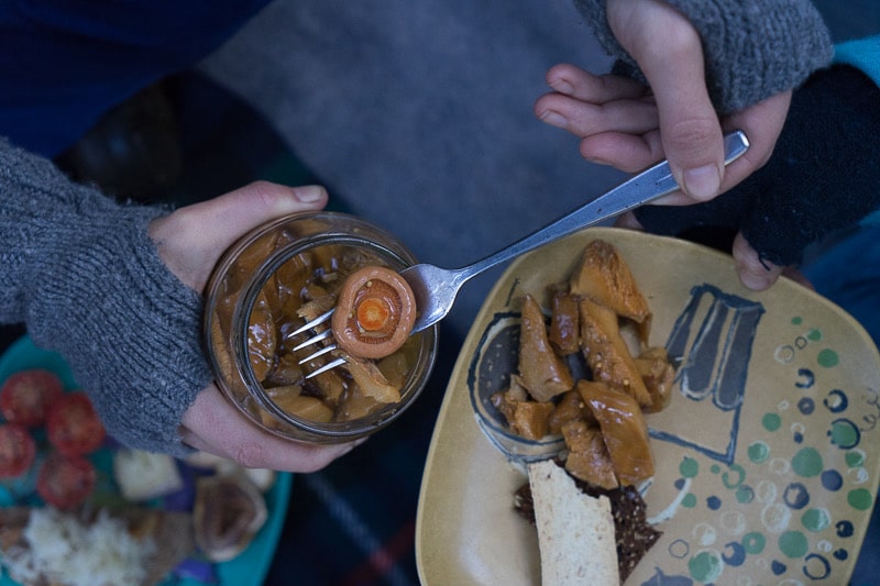 The end result - delicious lacto-fermented pickled mushrooms.