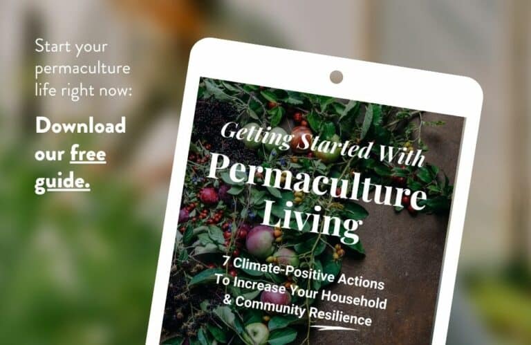 A free permaculture living guide shown on a tablet