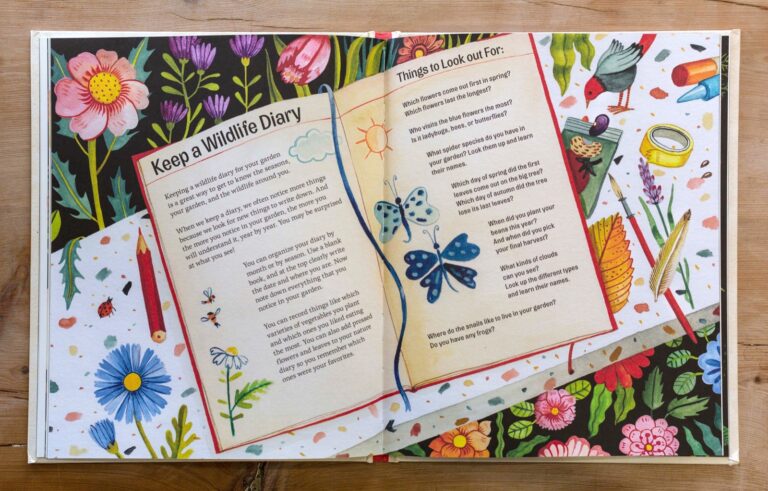 Keep a Wildlife Diary project spread, with things to look out for in the garden