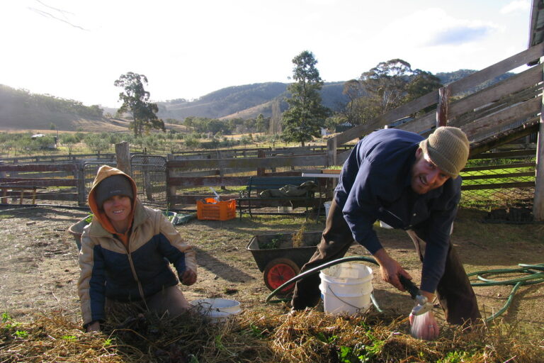 Jesse + Tanya make us a garden! Interns Jesse and Tanya working on a new garden bed at Milkwood farm